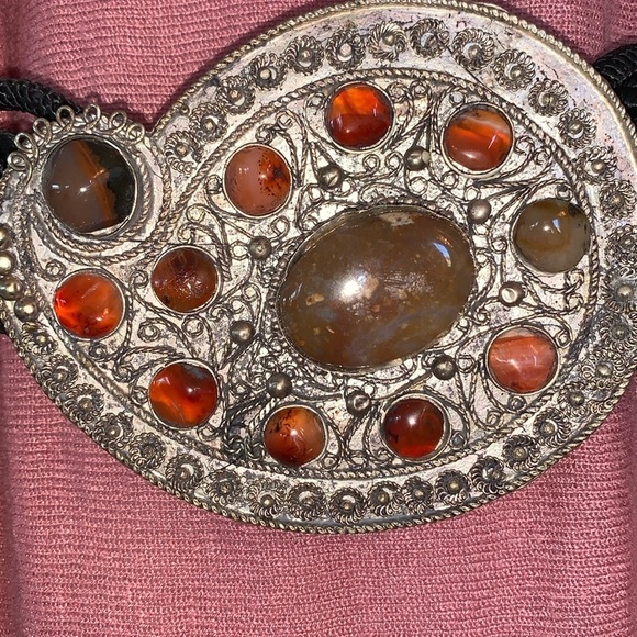 Ione oversized silver paisley buckle with 12 stones, braided cord belt VTG L EUC main image 5
